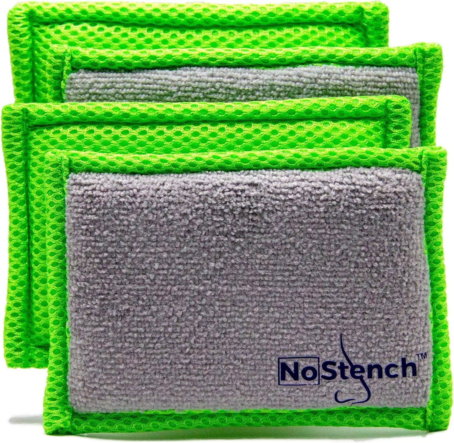 NoStench Kitchen Sponge | Odor Resistant, Non-Scratch Microfiber Mesh & Terry Cloth Sponge, Long Lasting Odor Protection | Durable, 4 Pack