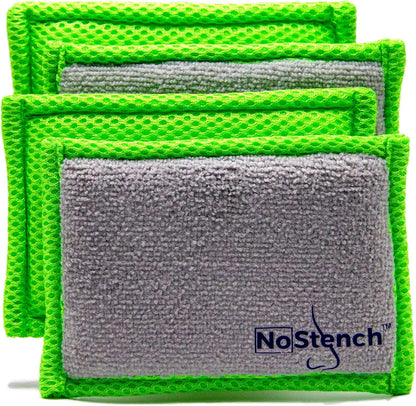NoStench Kitchen Sponge | Odor Resistant, Non-Scratch Microfiber Mesh & Terry Cloth Sponge, Long Lasting Odor Protection | Durable, 4 Pack