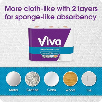 Viva Multi-Surface Cloth Paper Towels, Choose-A-Sheet Size, 12 Triple Rolls, 165 Sheets per Roll (Packaging May Vary)