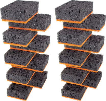 Green Multi Use Scrub Sponge. Made in Europe. 9 Pack, 4.3x2.8x1.4 inches. Odorless Heavy Duty and Non Scratch Fiber. Best, Durable, Delicate, Porous, Non Cellulose Kitchen Sponges and Scrubbers