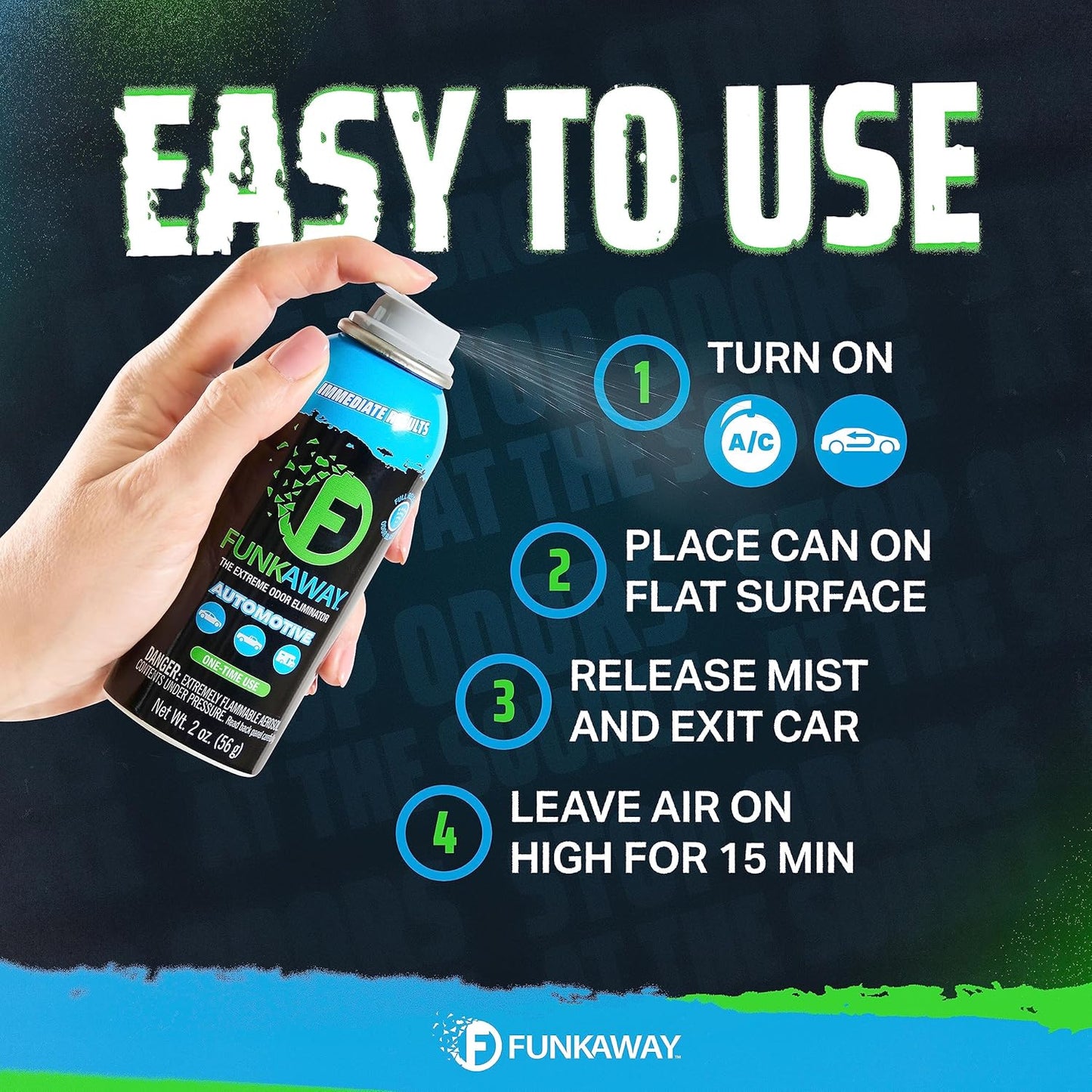 FunkAway Car Deodorizer Spray (8 oz - 3 Pack) Car Air Freshener and Odor Eliminator for SUVs, Trucks, RVs and Boats, Automotive Aerosol that Attacks Funk at the Source