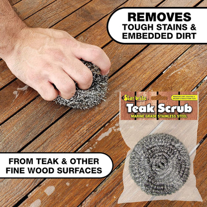 STAR BRITE Marine-Grade Stainless Steel Scrub Scouring Pad Scrubber - Refinish Wood Furniture & Boat Teak