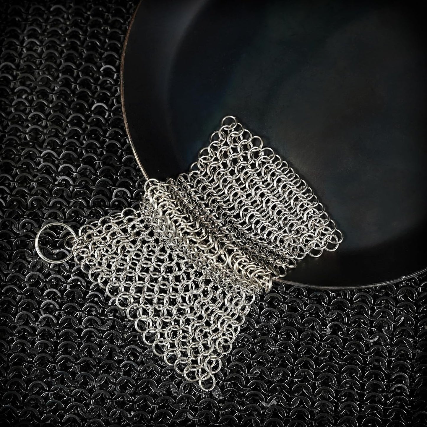 Chainmail Scrubber Cleaner 7.8" x 7.8" Premium 316L Stainless Steel Scrubber for Cast iron Pots,Pan, BBQ Grill, Wok and All Kitchenware Items - Stainless Steel
