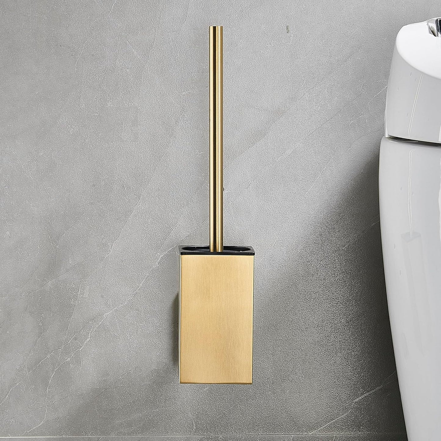 Toilet Brush and Holder Set Freestanding KWQKEM Modern Toilet Bowl Cleaners Brush and Holder with Lid 304 Stainless Steel (Brushed Gold)