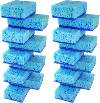 Green Multi Use Scrub Sponge. Made in Europe. 9 Pack, 4.3x2.8x1.4 inches. Odorless Heavy Duty and Non Scratch Fiber. Best, Durable, Delicate, Porous, Non Cellulose Kitchen Sponges and Scrubbers