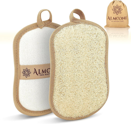 Almooni Natural Loofah Exfoliating Body Scrubber, Made with Natural Egyptian Shower Loofah Sponge, Bath Shower Loofah Sponge for Women and Men, for Face and Body That Gets You Clean - 2 Count (1 Pack)