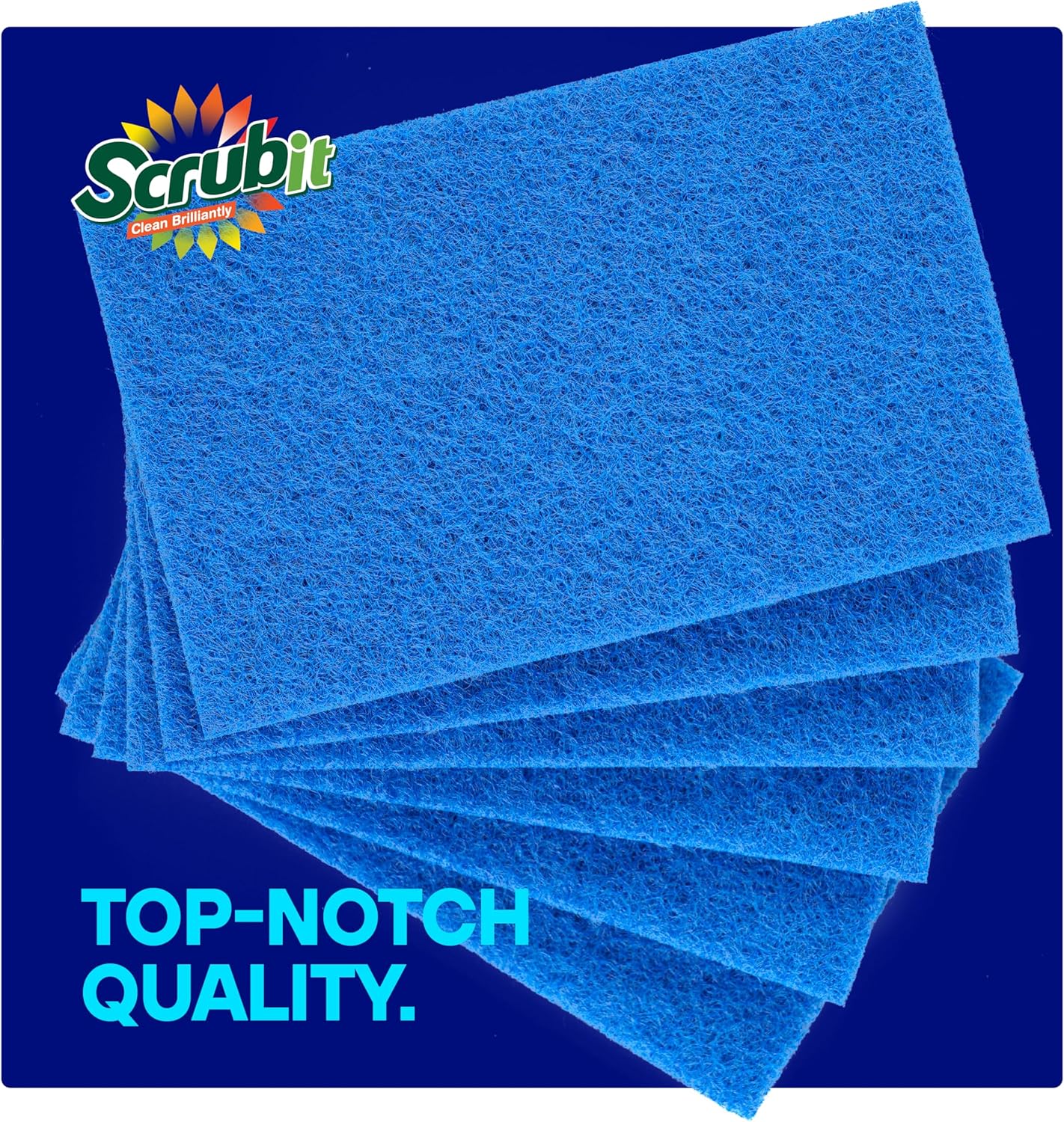 SCRUBIT Scouring Pad 100 Pack - Heavy Duty Scrub Pads for Cleaning Dishes - Non-Scratch Reusable Scrubbing - Blue (100)