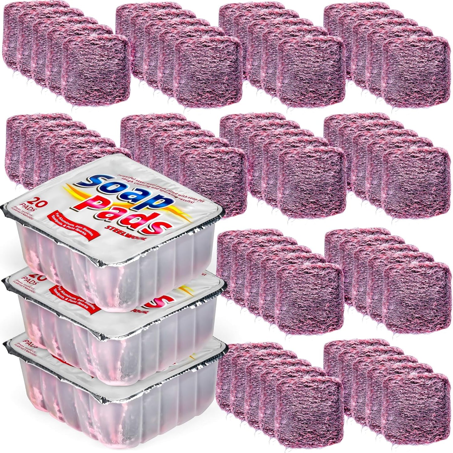 SteadMax 20 Pack Steel Wool Soap Pads, Pre-Soaped Metal Scouring Pads for Easy Cleaning of Dishes, Pans, Ovens and Pots