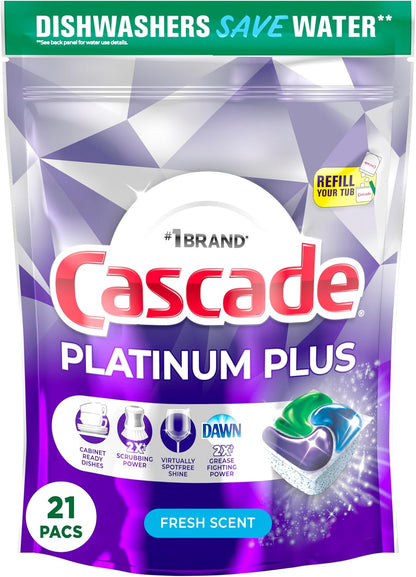 Platinum Plus Dishwasher Pods, Dishwasher Detergent, Dishwasher Soap, Dish Tabs, Dishwashing Tablets, Dish Detergent, Fresh, Actionpacs, 21 Count