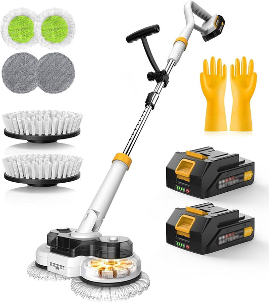 800RPM Cordless Electric Mop, 6000mAh Battery Electric Power Scrubber & Mops for Floor Cleaning, Best Automatic Spin Mops with Smart Display,Rotating Mop with LED Light & Water Spray