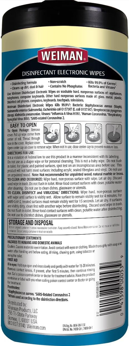 Disinfecting Electronic Cleaning Wipes For Keyboards, Tablets, E-readers, Smart Phones, Netbooks, and Touchscreens (30 Wipes)