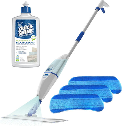Quick Shine Spray Mop Kit with 1 Microfiber Pad & 1 Multi-Surface Floor Cleaner 16oz | Maneuvers under and around furniture for Easy Cleaning | No Batteries Required | Refillable Cleaning Cartridge