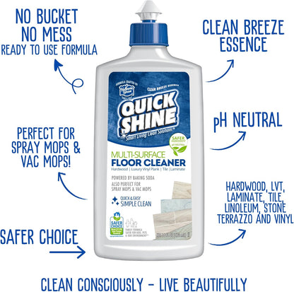 Quick Shine Spray Mop Kit with 1 Microfiber Pad & 1 Multi-Surface Floor Cleaner 16oz | Maneuvers under and around furniture for Easy Cleaning | No Batteries Required | Refillable Cleaning Cartridge