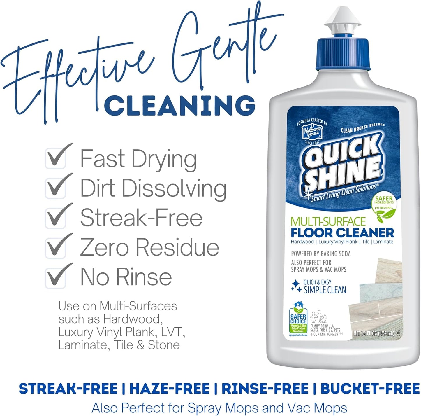 Quick Shine Spray Mop Kit with 1 Microfiber Pad & 1 Multi-Surface Floor Cleaner 16oz | Maneuvers under and around furniture for Easy Cleaning | No Batteries Required | Refillable Cleaning Cartridge