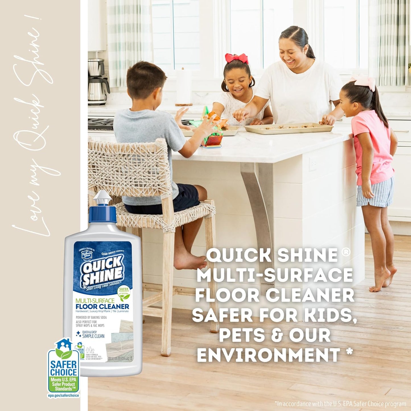 Quick Shine Spray Mop Kit with 1 Microfiber Pad & 1 Multi-Surface Floor Cleaner 16oz | Maneuvers under and around furniture for Easy Cleaning | No Batteries Required | Refillable Cleaning Cartridge