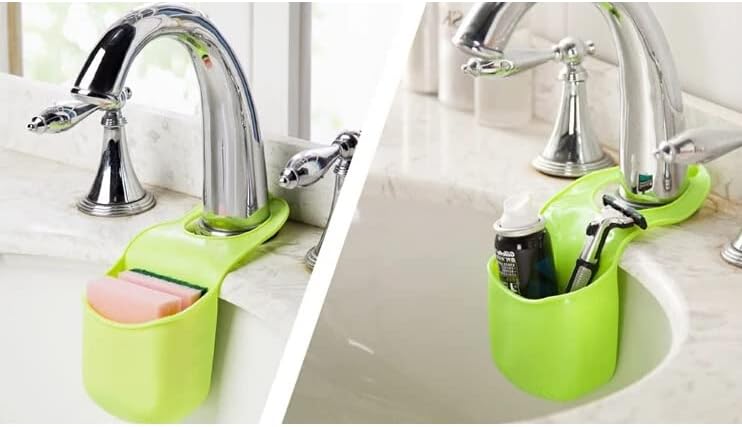 Hanging Silicone Sink Caddy - for Kitchen or Bath, Hangs from Faucet, Helps Dry Sponges, Loofahs, Razors, Soap (1 Pack, Pastel Blue)