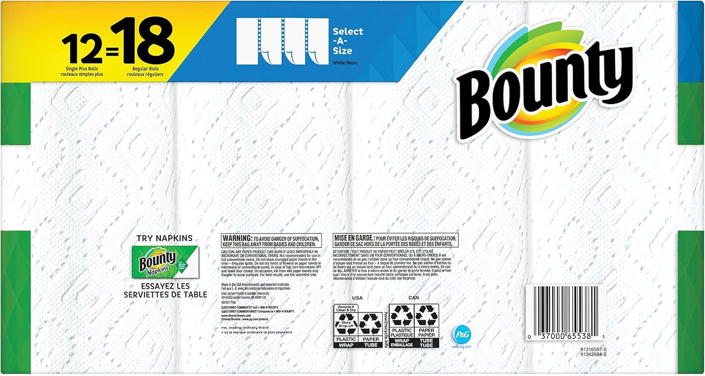 Paper Towels Select-A-Size, White, 6 Triple Rolls = 18 Regular Rolls