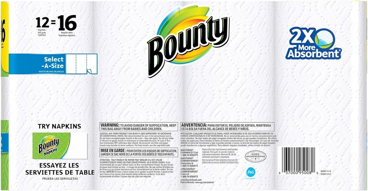 Paper Towels Select-A-Size, White, 6 Triple Rolls = 18 Regular Rolls