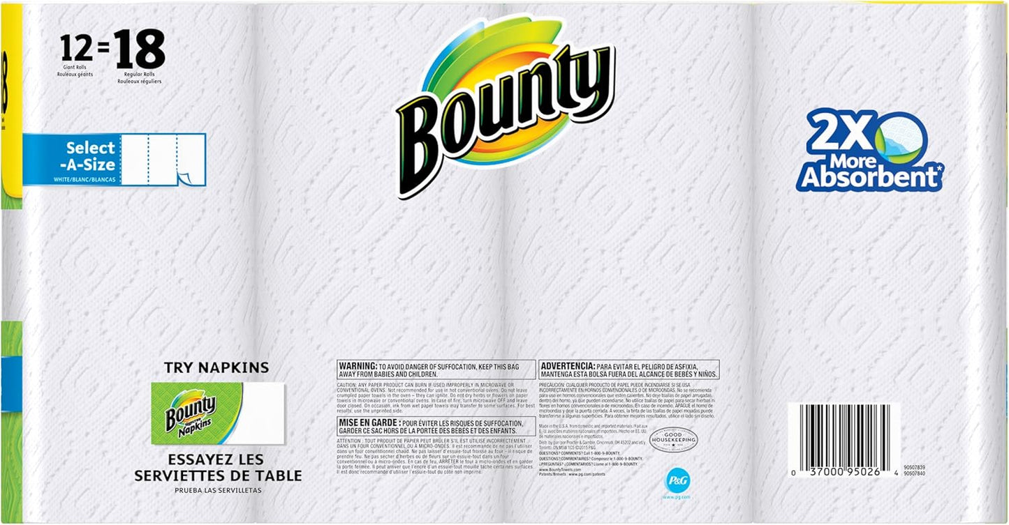 Paper Towels Select-A-Size, White, 6 Triple Rolls = 18 Regular Rolls