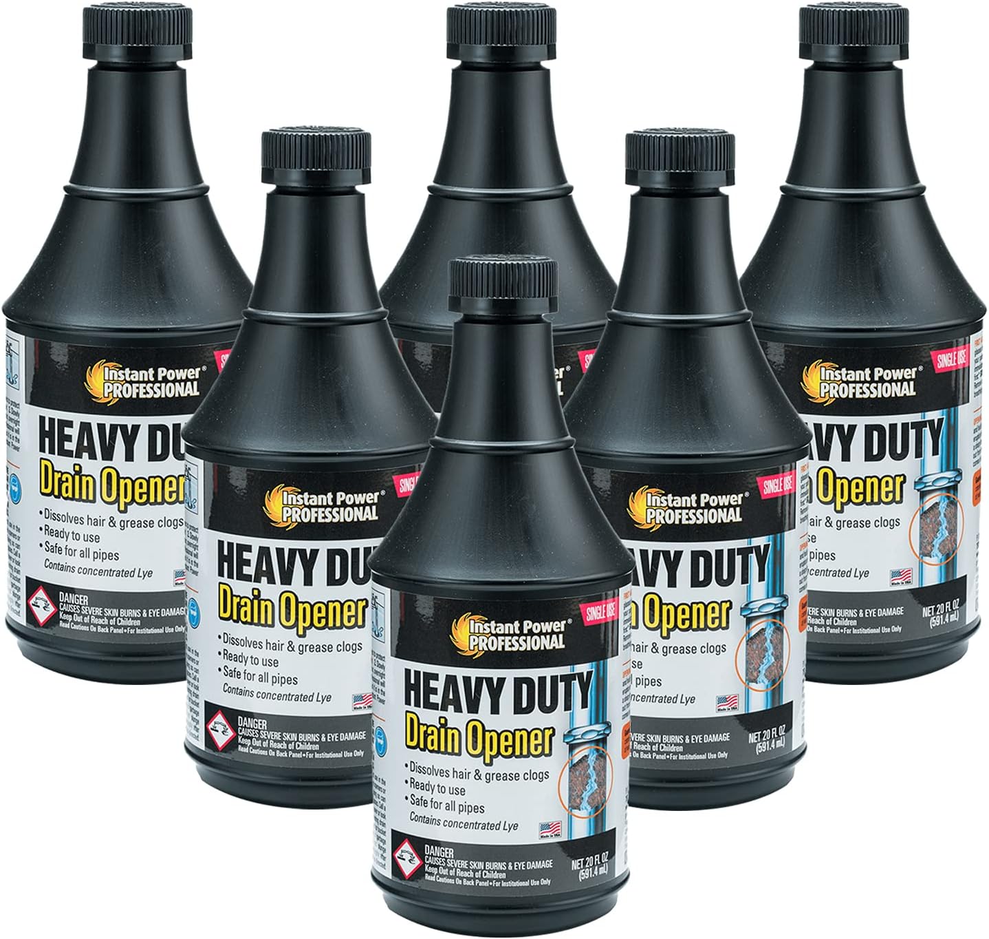 Instant Power Professional Heavy Duty Drain Opener - Sink and Shower Drain Cleaner, Clog Remover and Deodorizer, Dissolves Hair and Grease Clogs, Ready to Use, Made in USA - 20 Fl Oz