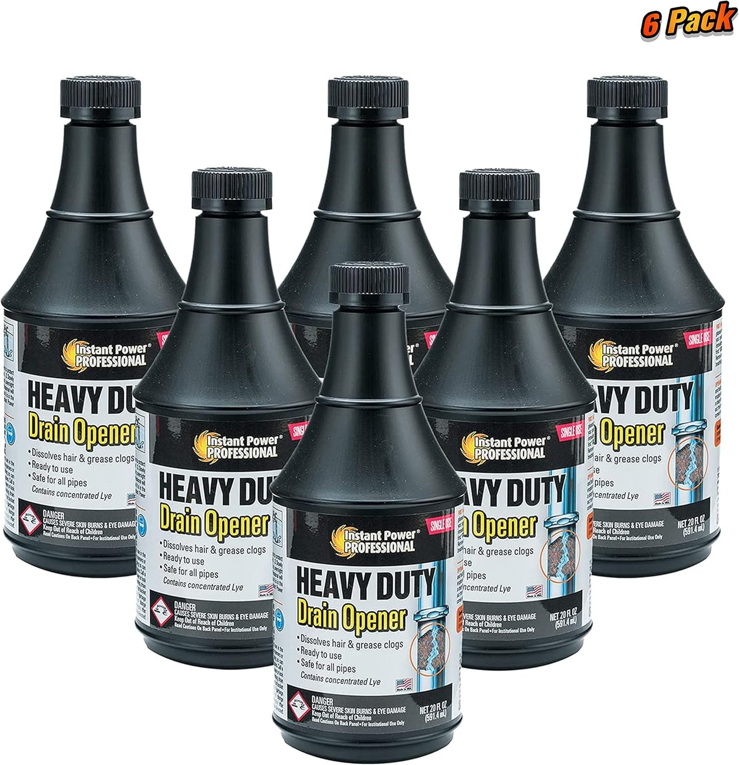 Instant Power Professional Heavy Duty Drain Opener - Sink and Shower Drain Cleaner, Clog Remover and Deodorizer, Dissolves Hair and Grease Clogs, Ready to Use, Made in USA - 20 Fl Oz