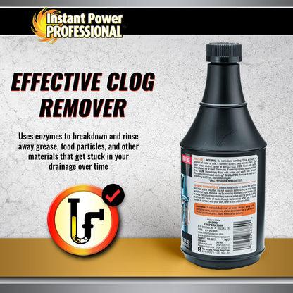 Instant Power Professional Heavy Duty Drain Opener - Sink and Shower Drain Cleaner, Clog Remover and Deodorizer, Dissolves Hair and Grease Clogs, Ready to Use, Made in USA - 20 Fl Oz