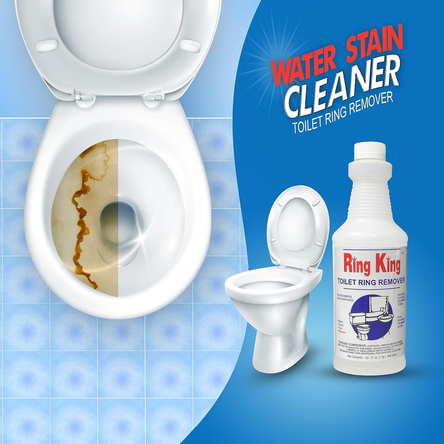 Amazon Brand - Ring King Toilet Bowl Cleaners | Toilet Bowl Cleaner Liquid 32oz Fast Acting Bathroom Cleaner For Calcium, Water, Rust, Red Clay & Lime Stains – No Scrubbing