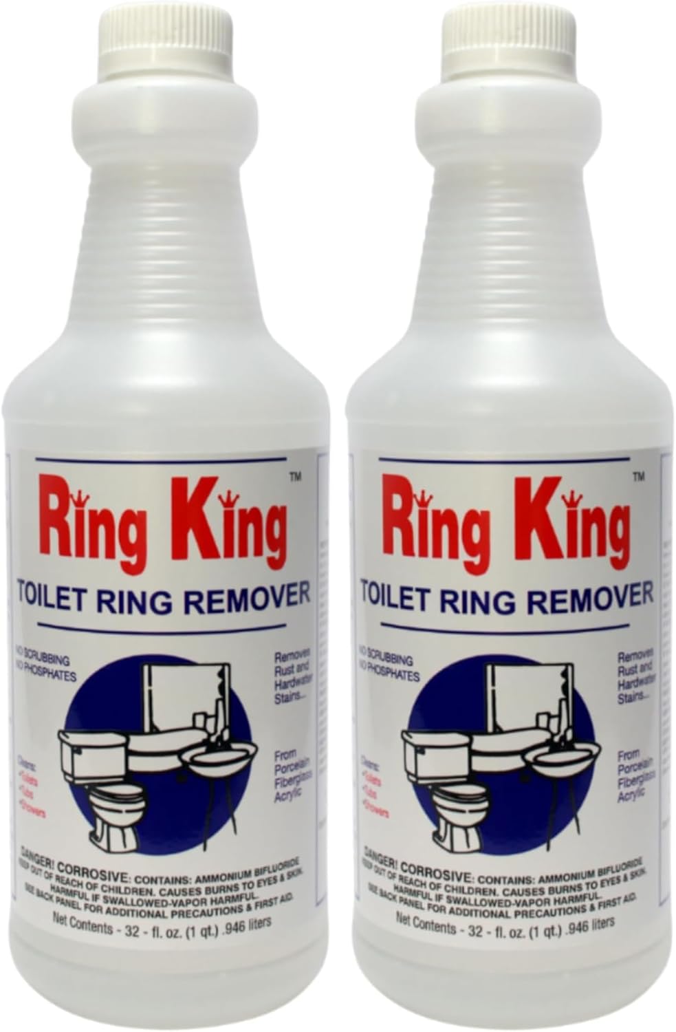 Amazon Brand - Ring King Toilet Bowl Cleaners | Toilet Bowl Cleaner Liquid 32oz Fast Acting Bathroom Cleaner For Calcium, Water, Rust, Red Clay & Lime Stains – No Scrubbing