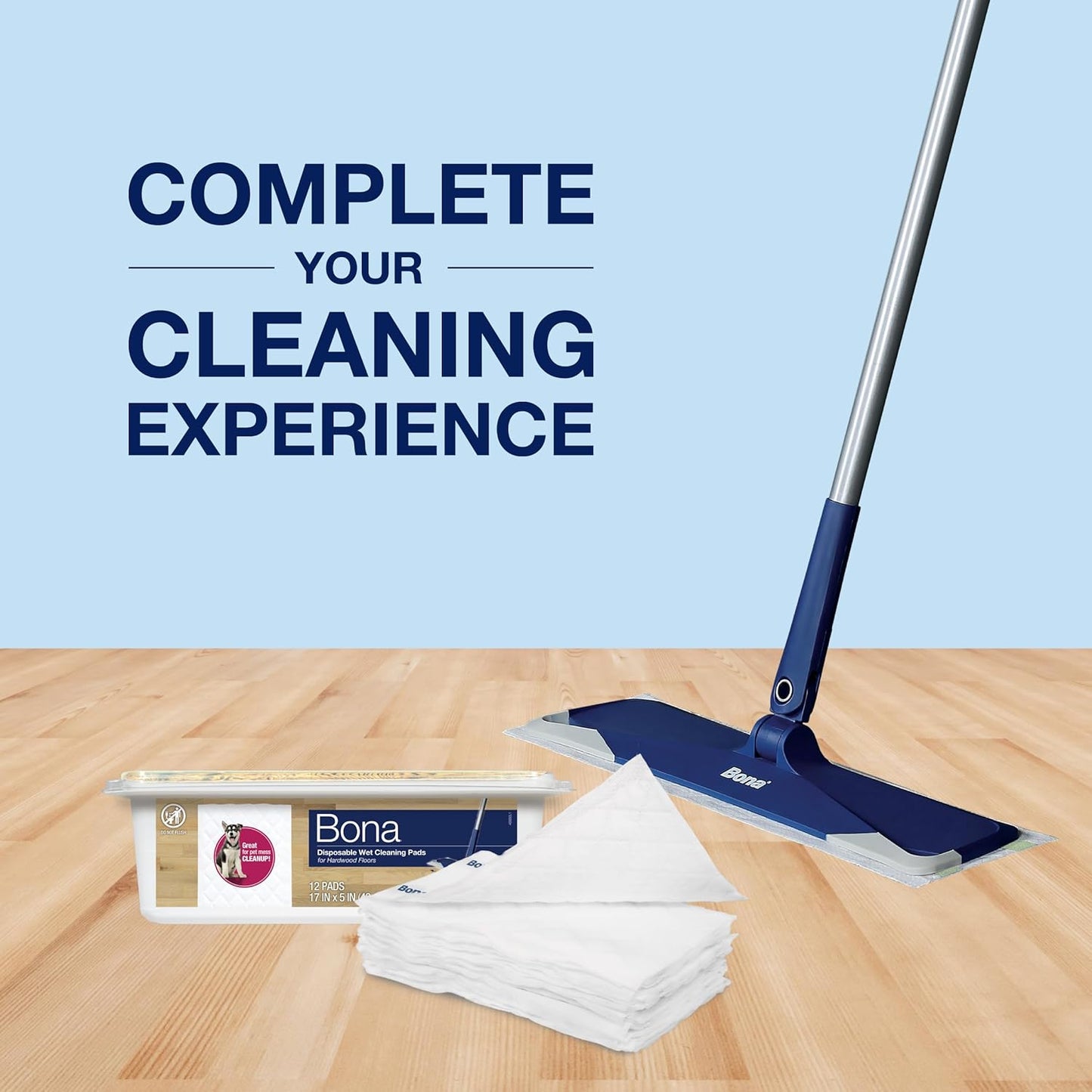 Hardwood Floor Disposable Wet Cleaning Pads - 12 cleaning pads per pack - unscented - Use with Mops - Residue-Free Floor Cleaning Solution for Wood Floors