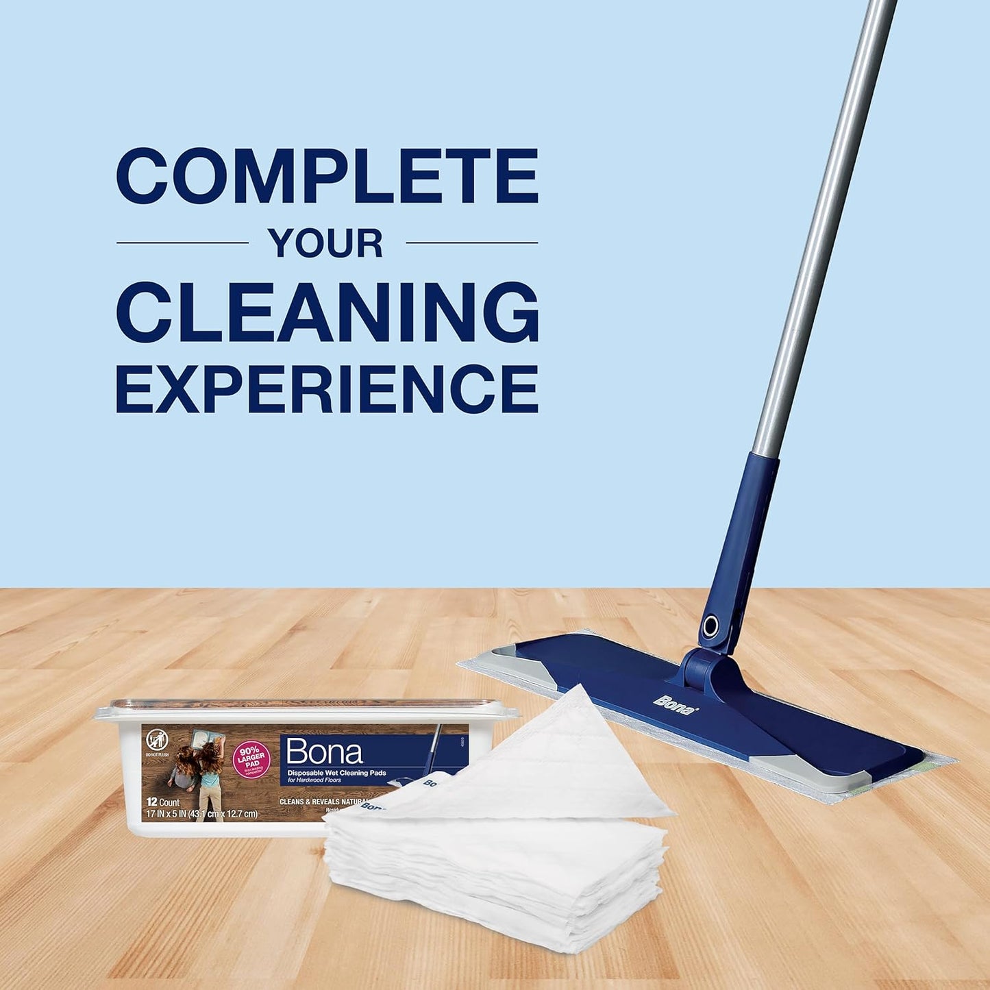 Hardwood Floor Disposable Wet Cleaning Pads - 12 cleaning pads per pack - unscented - Use with Mops - Residue-Free Floor Cleaning Solution for Wood Floors