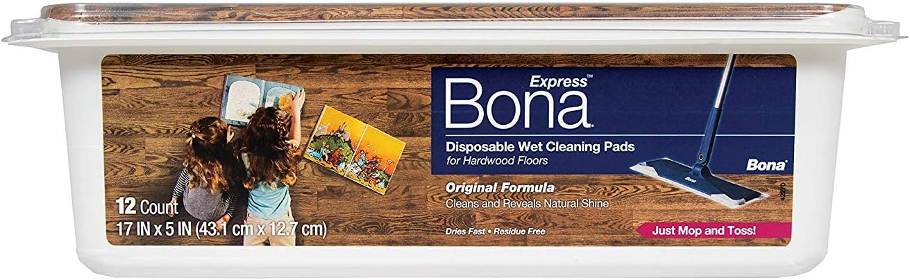 Hardwood Floor Disposable Wet Cleaning Pads - 12 cleaning pads per pack - unscented - Use with Mops - Residue-Free Floor Cleaning Solution for Wood Floors