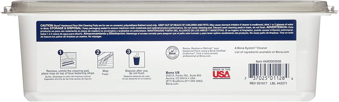 Hardwood Floor Disposable Wet Cleaning Pads - 12 cleaning pads per pack - unscented - Use with Mops - Residue-Free Floor Cleaning Solution for Wood Floors