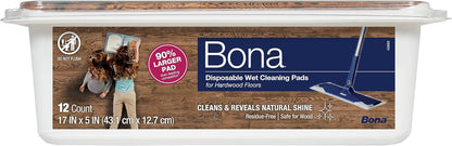 Hardwood Floor Disposable Wet Cleaning Pads - 12 cleaning pads per pack - unscented - Use with Mops - Residue-Free Floor Cleaning Solution for Wood Floors