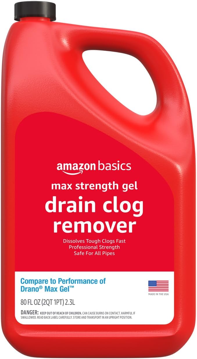 Max Strength Drain Cleaner Gel, Hair Clog Remover, Dissolves Grease, Safe on All Pipes, 80 Fl Oz