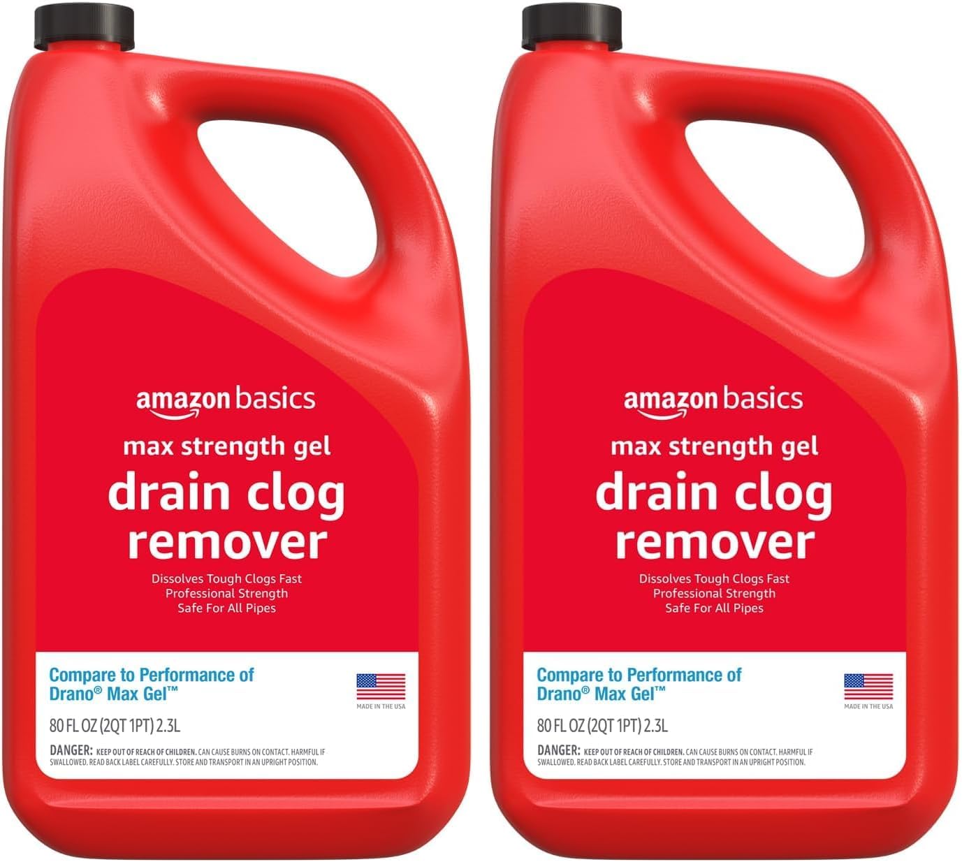 Max Strength Drain Cleaner Gel, Hair Clog Remover, Dissolves Grease, Safe on All Pipes, 80 Fl Oz