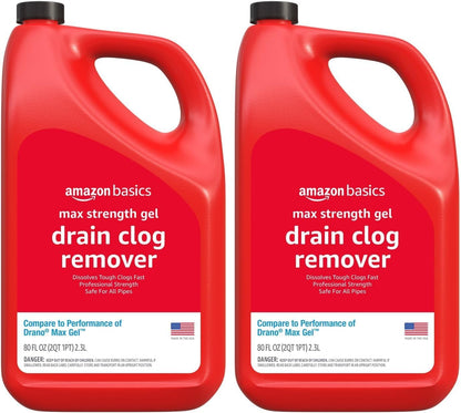 Max Strength Drain Cleaner Gel, Hair Clog Remover, Dissolves Grease, Safe on All Pipes, 80 Fl Oz