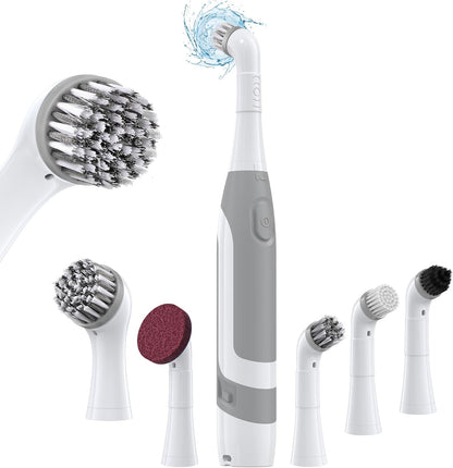 Rechargeable Electric Grout Brush with Built-in Battery, Upgraded KH6A Stainless Steel Wire Power Brush & IPX7 Waterproof, Cordless Cleaning Brush & 5 Replacement Heads for Grout, Crevice