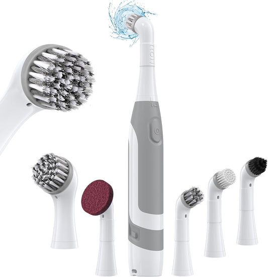 Rechargeable Electric Grout Brush with Built-in Battery, Upgraded KH6A Stainless Steel Wire Power Brush & IPX7 Waterproof, Cordless Cleaning Brush & 5 Replacement Heads for Grout, Crevice
