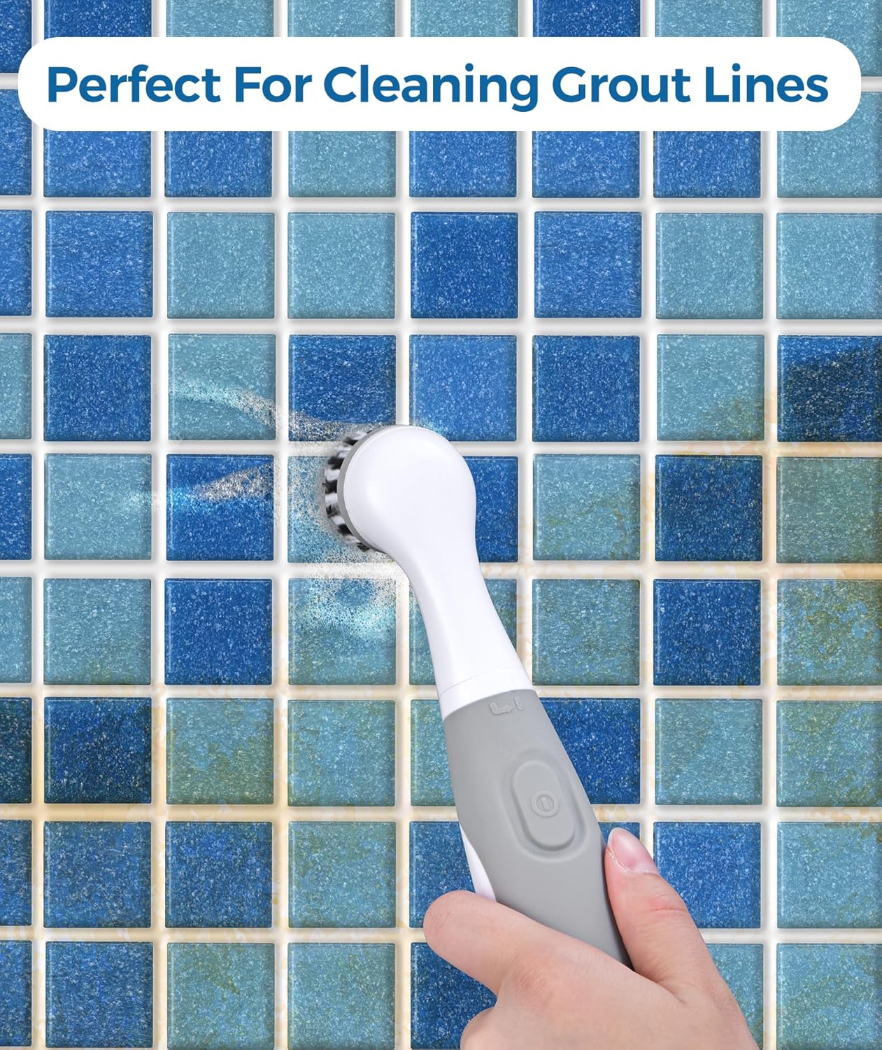 Rechargeable Electric Grout Brush with Built-in Battery, Upgraded KH6A Stainless Steel Wire Power Brush & IPX7 Waterproof, Cordless Cleaning Brush & 5 Replacement Heads for Grout, Crevice