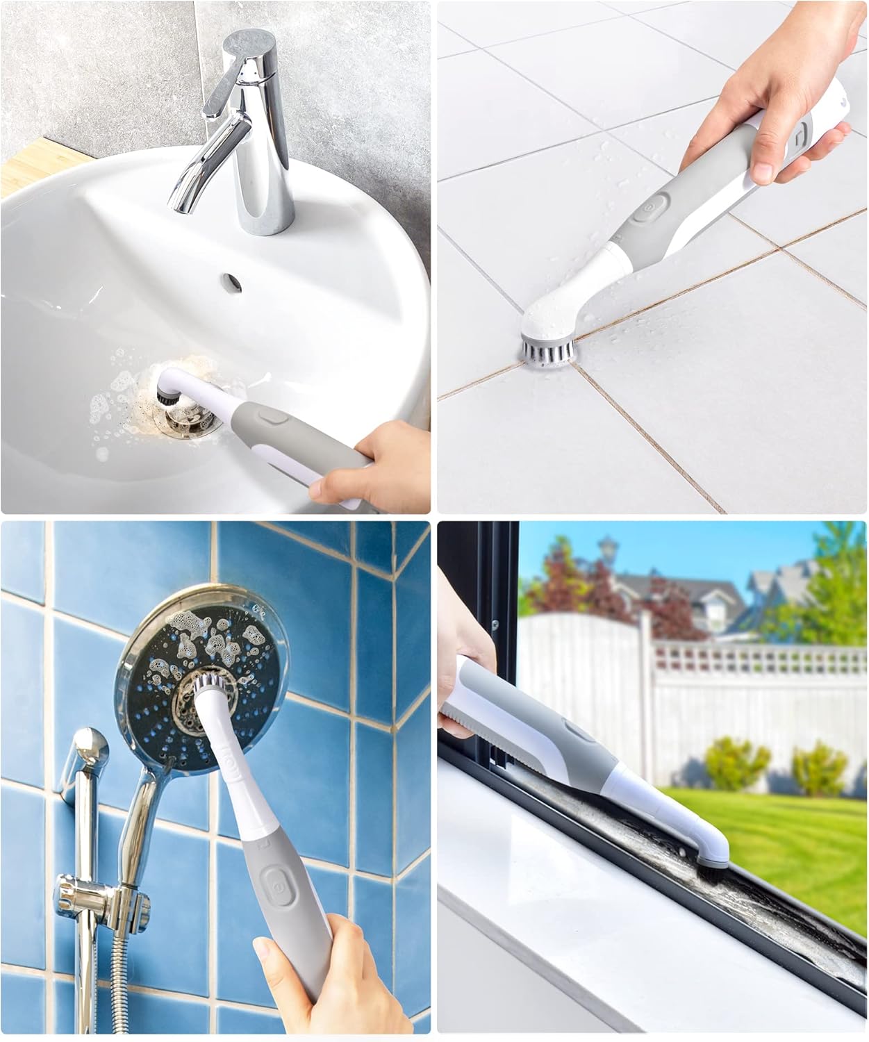 Rechargeable Electric Grout Brush with Built-in Battery, Upgraded KH6A Stainless Steel Wire Power Brush & IPX7 Waterproof, Cordless Cleaning Brush & 5 Replacement Heads for Grout, Crevice
