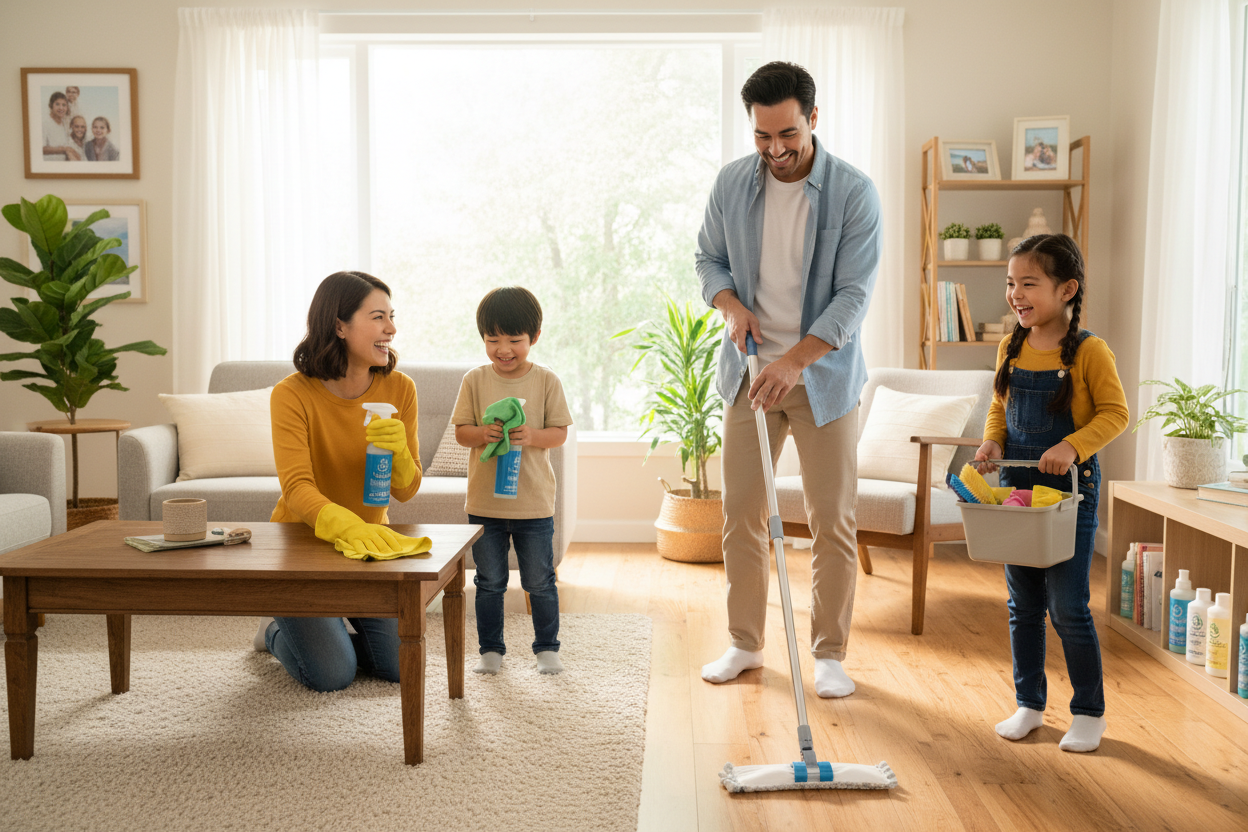 Family Cleaning Together