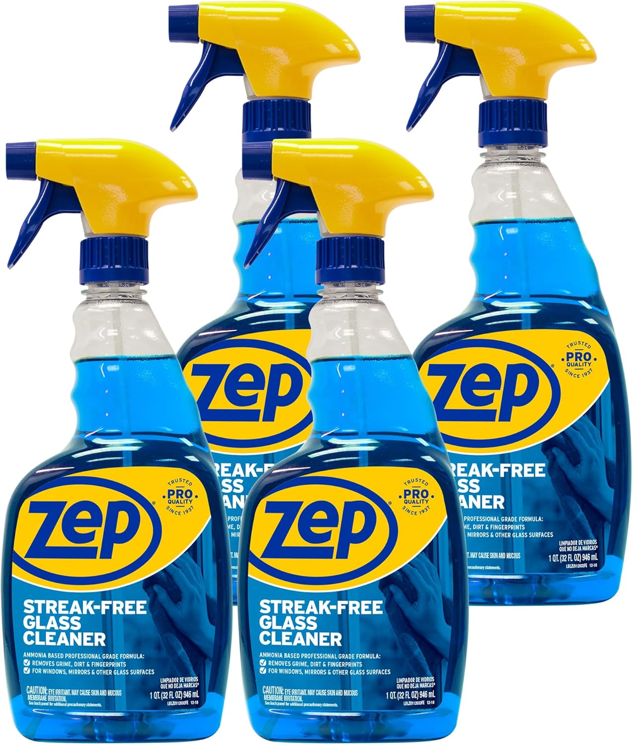 Streak-Free Glass Cleaner - 32 Oz (Case of 12) ZU112032- Professional Grade Formula that Cleans Dirt, Fingerprints, Grime, Smoke Haze, and Toothpaste on Windows, Mirrors, and Other Glass Surfaces