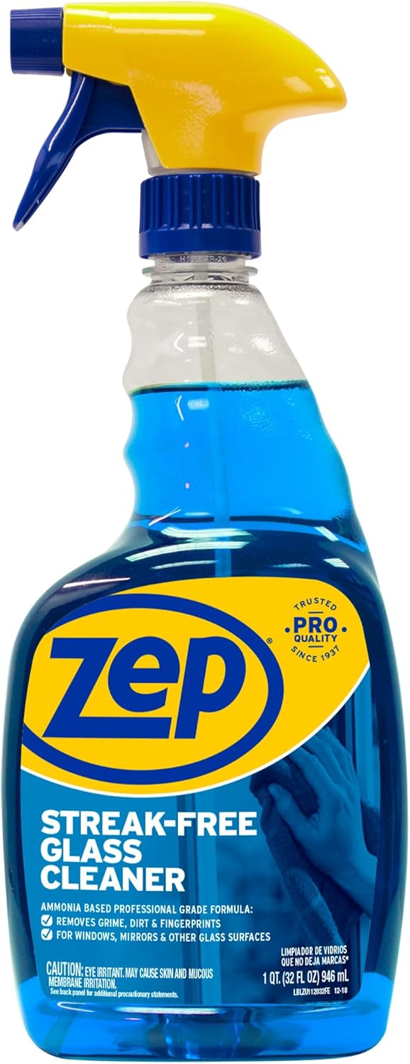 Streak-Free Glass Cleaner - 32 Oz (Case of 12) ZU112032- Professional Grade Formula that Cleans Dirt, Fingerprints, Grime, Smoke Haze, and Toothpaste on Windows, Mirrors, and Other Glass Surfaces