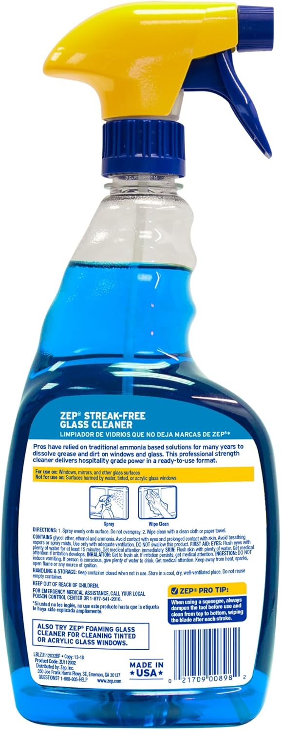 Streak-Free Glass Cleaner - 32 Oz (Case of 12) ZU112032- Professional Grade Formula that Cleans Dirt, Fingerprints, Grime, Smoke Haze, and Toothpaste on Windows, Mirrors, and Other Glass Surfaces