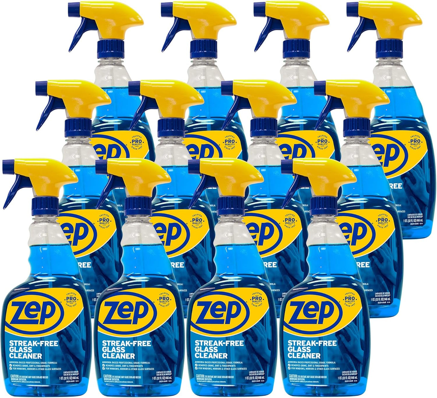 Streak-Free Glass Cleaner - 32 Oz (Case of 12) ZU112032- Professional Grade Formula that Cleans Dirt, Fingerprints, Grime, Smoke Haze, and Toothpaste on Windows, Mirrors, and Other Glass Surfaces
