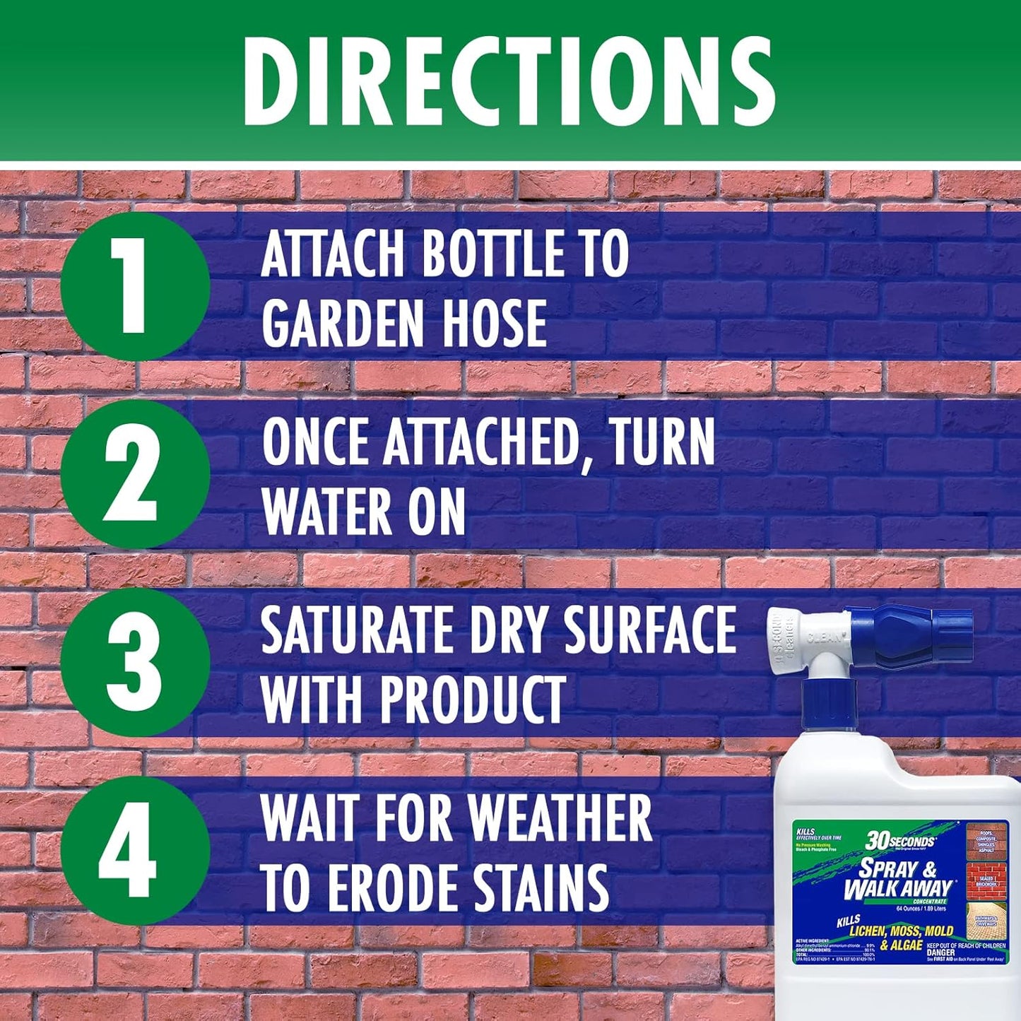 Mold and Mildew Stain Remover Concentrate | Spray & Walk Away Outdoor Cleaner | 1 Gallon