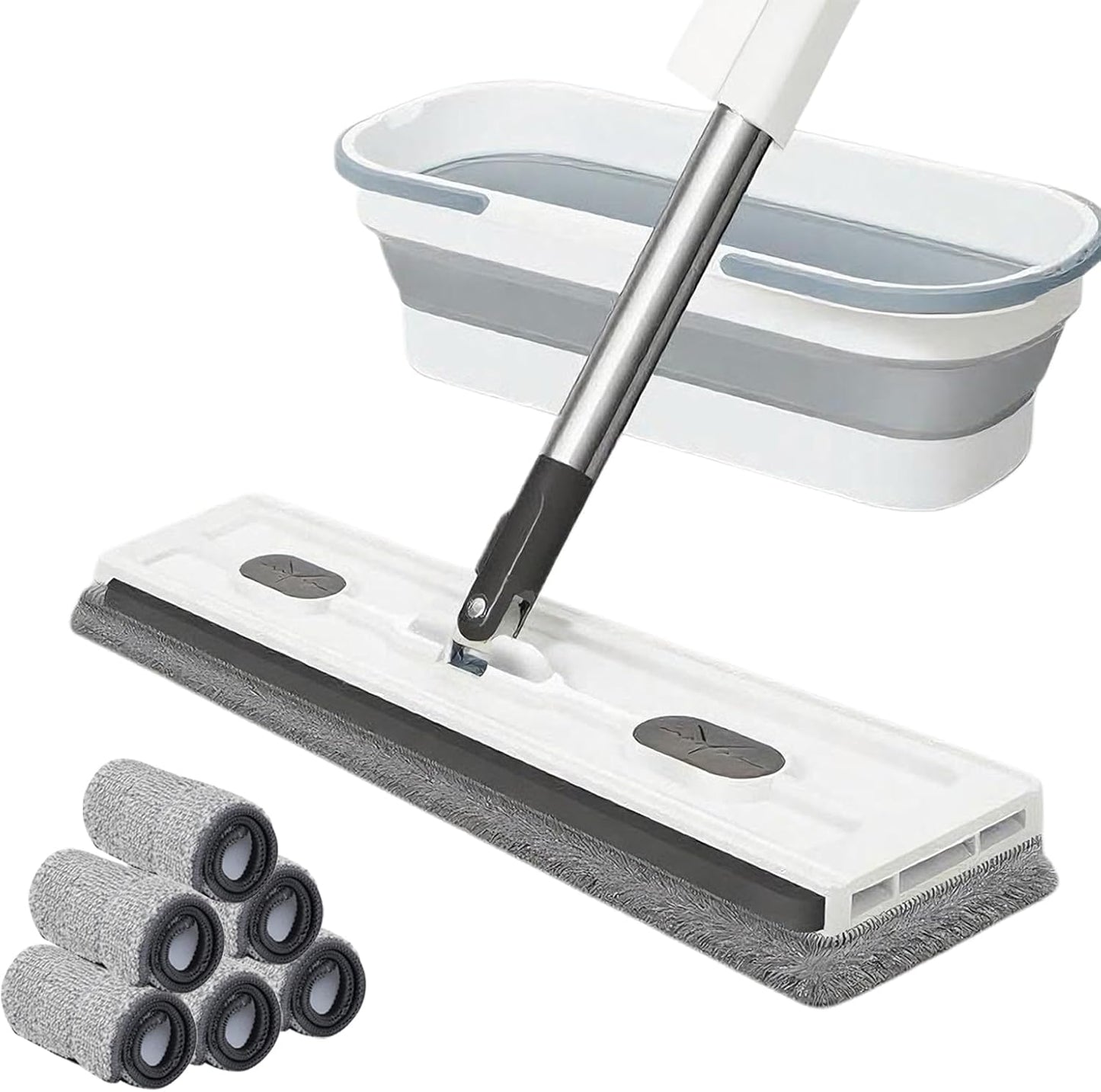 2025 New Large Flat Mop with 6 Reusable Mop Head Dry and Wet, Flat Mop and Bucket Set, Adjustable Handle Self Wringing Flat Mops, 360 Rotation Flat Mop (Blue with 6pcs Mop Head)