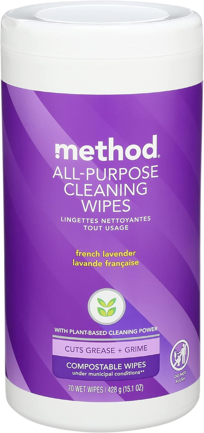 All-Purpose Cleaning Wipes, French Lavender, Multi-Surface, Compostable, 70 Count (Pack of 1)