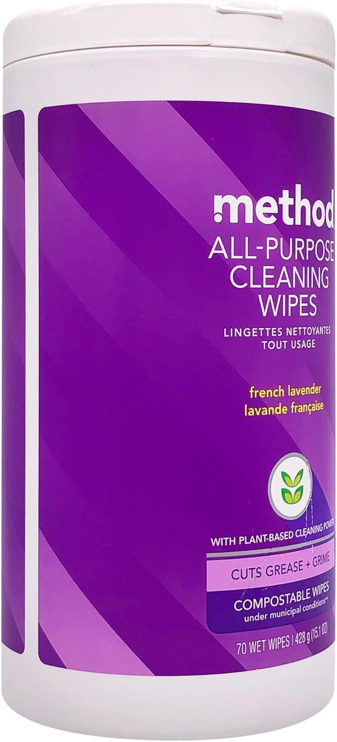 All-Purpose Cleaning Wipes, French Lavender, Multi-Surface, Compostable, 70 Count (Pack of 1)