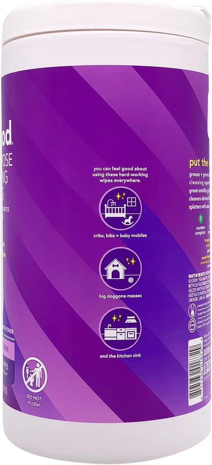 All-Purpose Cleaning Wipes, French Lavender, Multi-Surface, Compostable, 70 Count (Pack of 1)